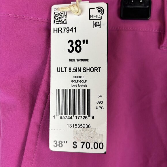 38/8.5 Hot Pink Golf Short Adidas Ultimate 365 Black Logo Lucid Fuchsia Men's - Picture 6 of 14